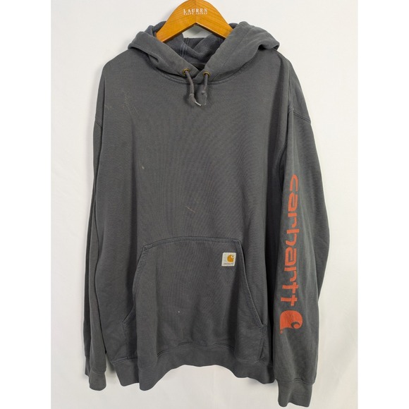 Carhartt Sweatshirt Mens Large Hoodie Y2K Loose Fit Thrashed Paint Logo - Picture 1 of 6